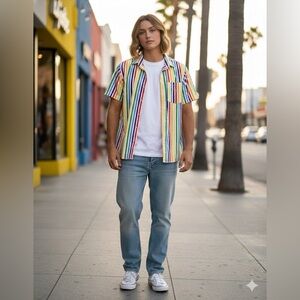 Anthropology Trinity multicolored striped short-sleeved shirt, great condition,L